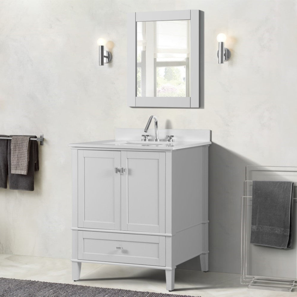 31" Single Vanity, White With Engineered Stone Top