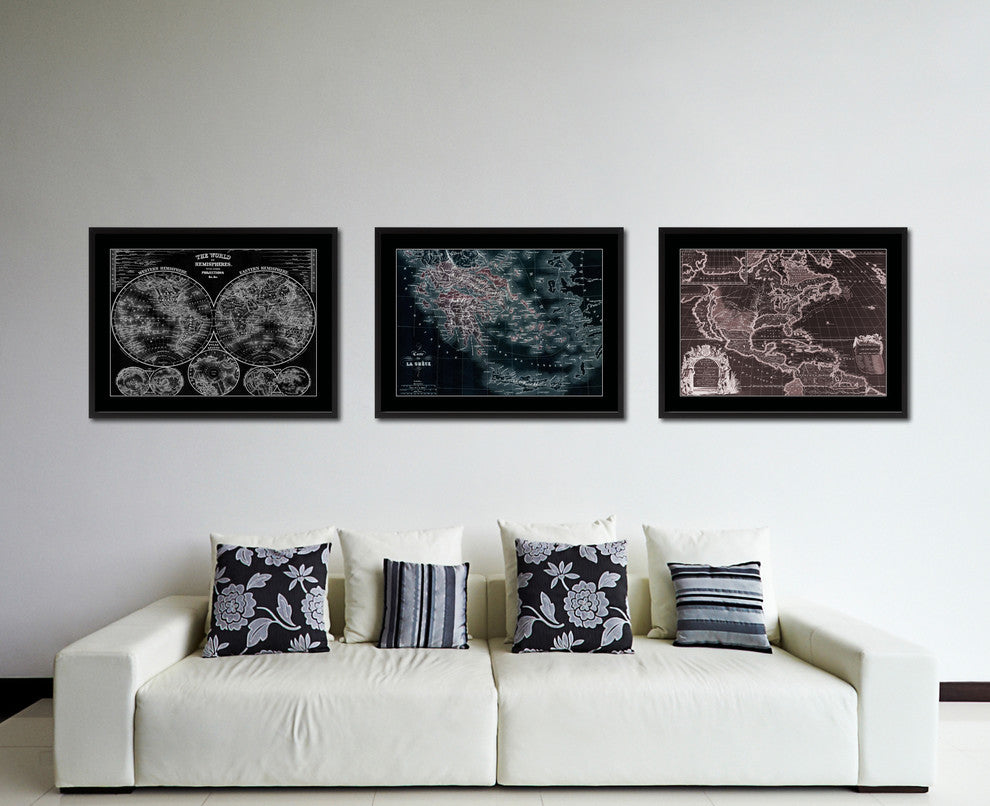 Greece Vintage Vivid Color Map Canvas, 16"x21"