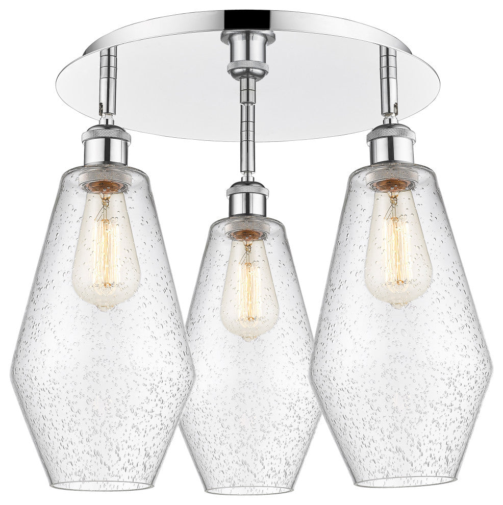 Cindyrella-3 Light 19" Flush Mount-Polished Chrome, Seedy Glass Shade
