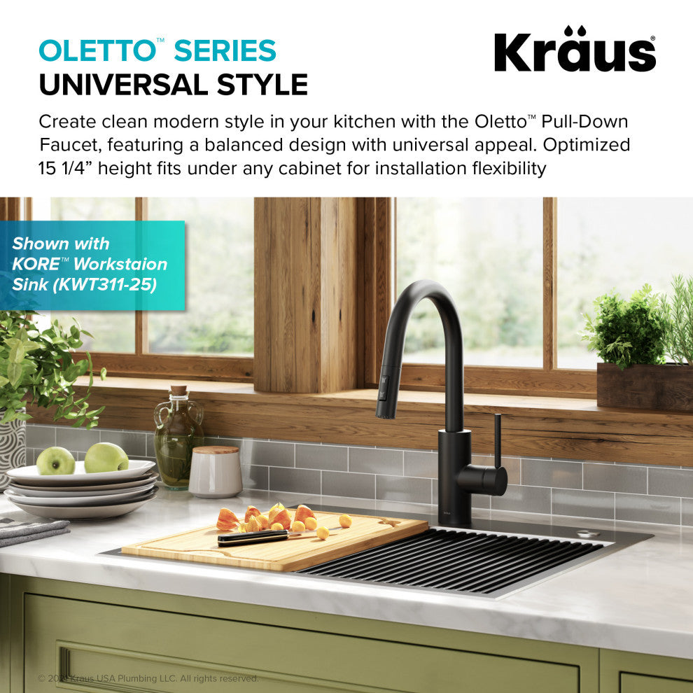Oletto Pull-Down 1-Hole Kitchen Faucet, Matte Black