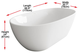 Aaron 67" Soaking Bathtub, Glossy White With Polished White Trim