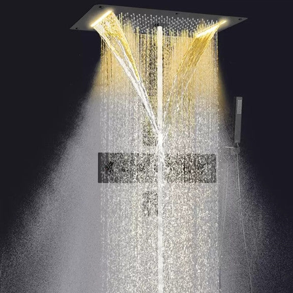 Gela Thermostatic Matte Black LED Rainfall Shower System With Handheld Shower