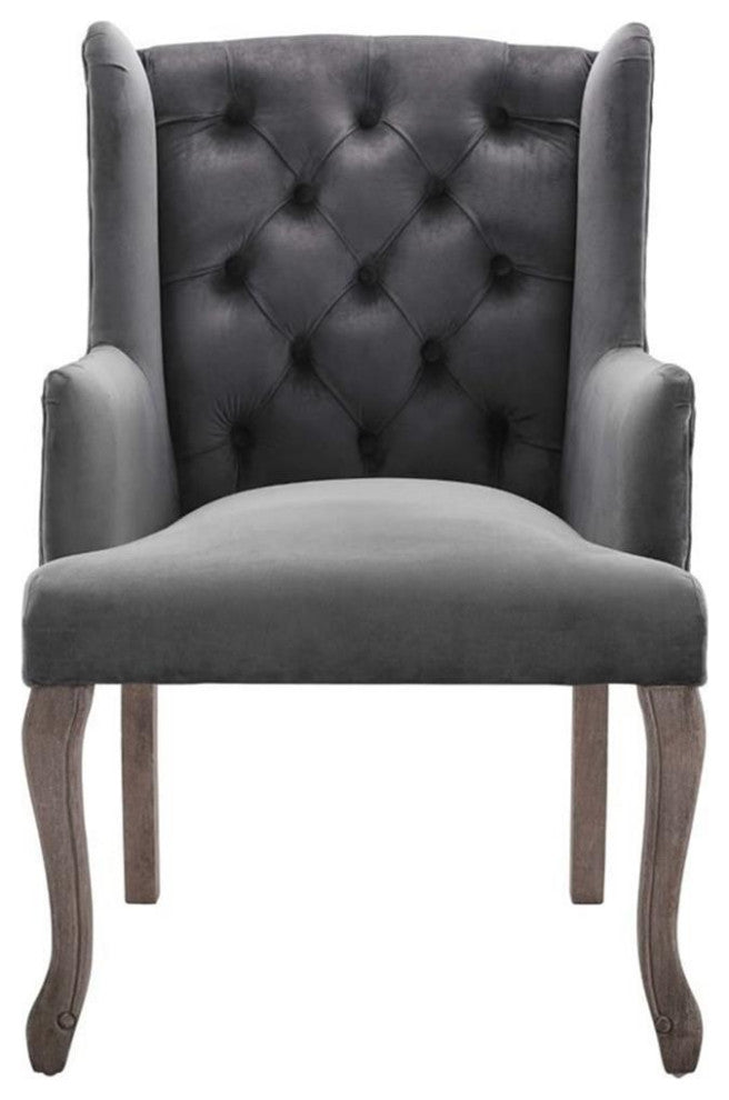Gray Realm French Vintage Dining Performance Velvet Armchair