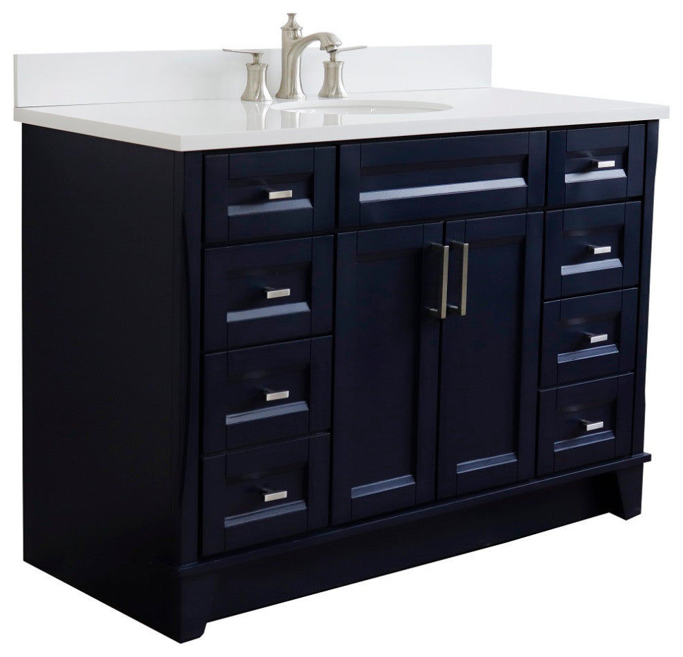 49" Single Sink Vanity, Blue Finish With Engineered Stone Top And Oval Sink