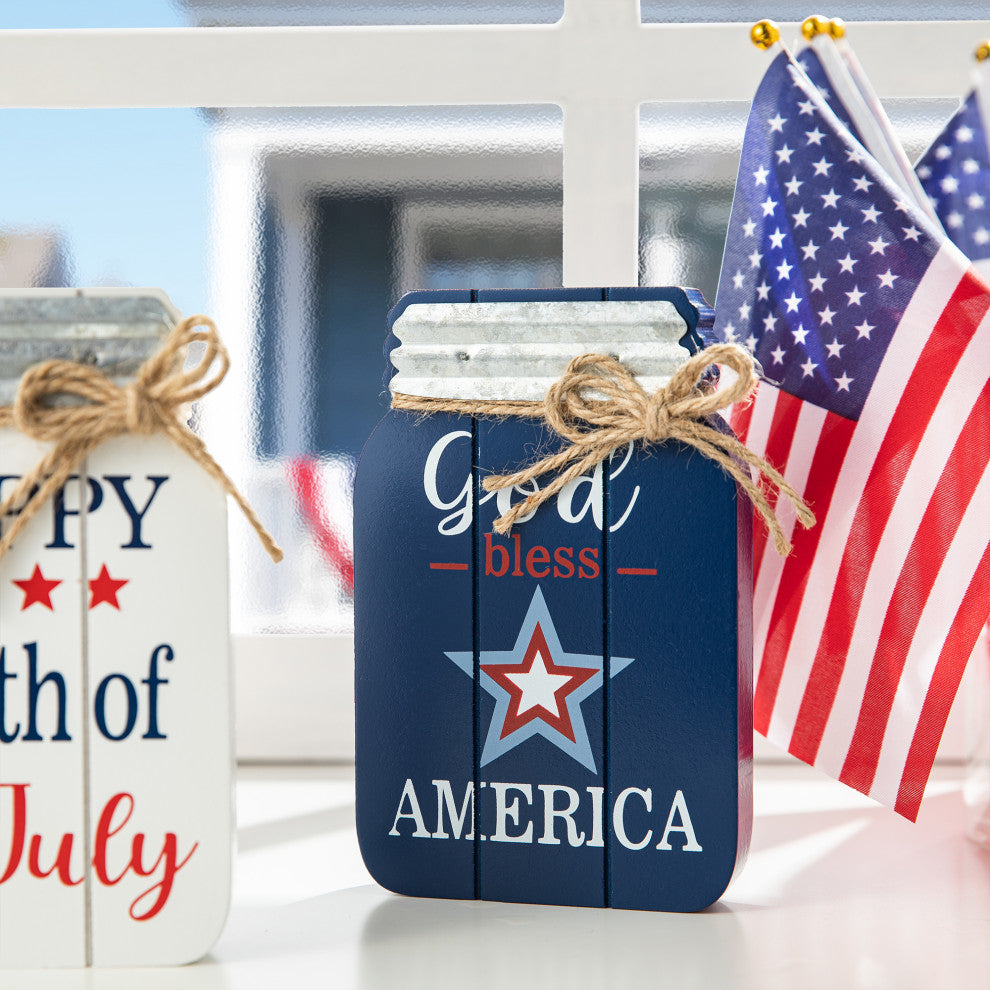7"H Patriotic Mason Jar Table Decor, 3-Piece Set