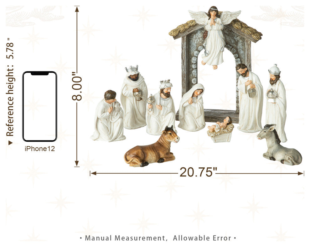 11-Piece Ivory Resin Nativity Figurine Set