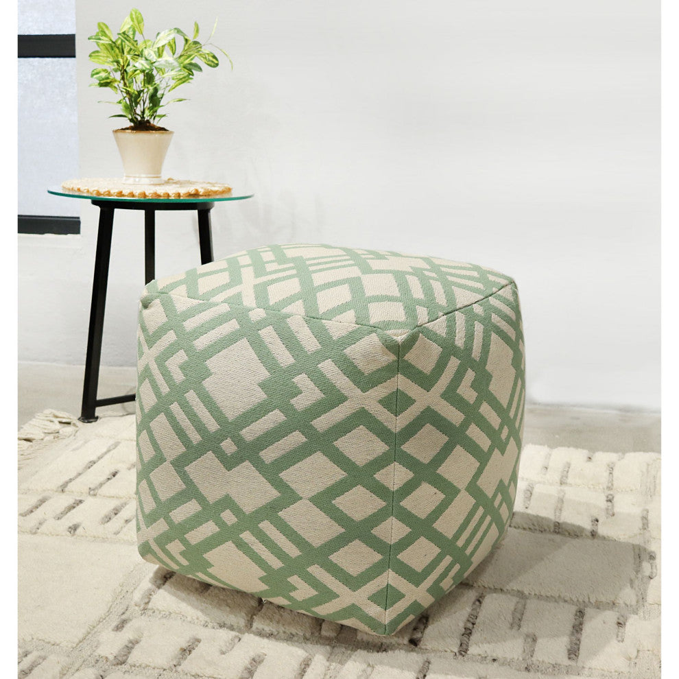 White Machine Woven Lory Pouf, 18" Cube
