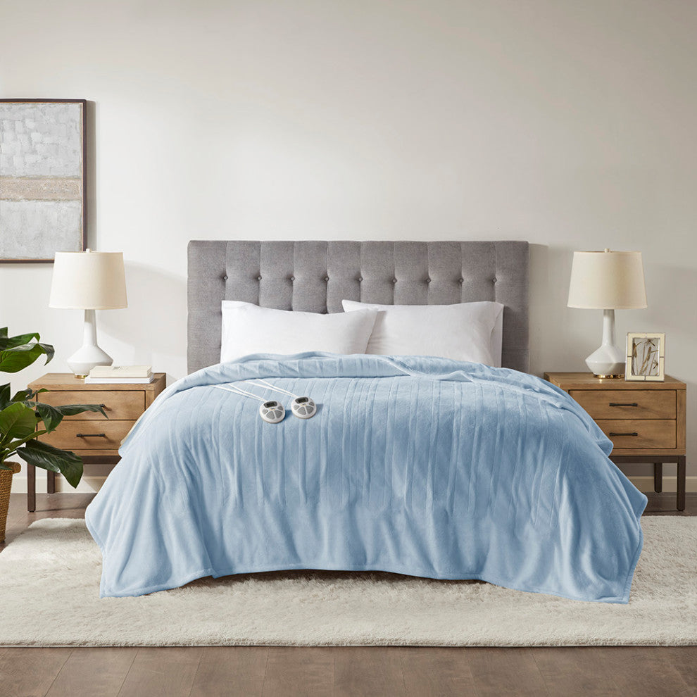 Serta Plush Heated Blanket, Light Blue
