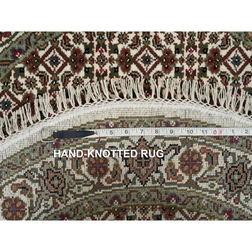 Porcelain White 175 KPSI Organic Wool Hand Knotted Tabriz Round Rug, 3'4"x3'4"