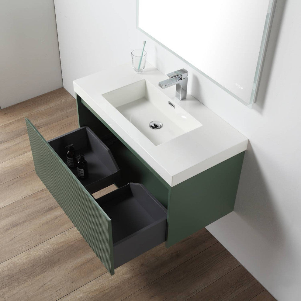 Floating Bathroom Vanity with Sink, Wall Mounted Vanity, Green, 36" W/ Sink