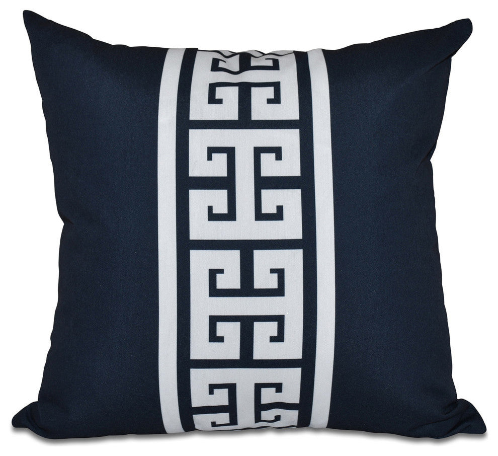 Key Stripe, Stripe Print Outdoor Pillow, Navy Blue, 18"x18"