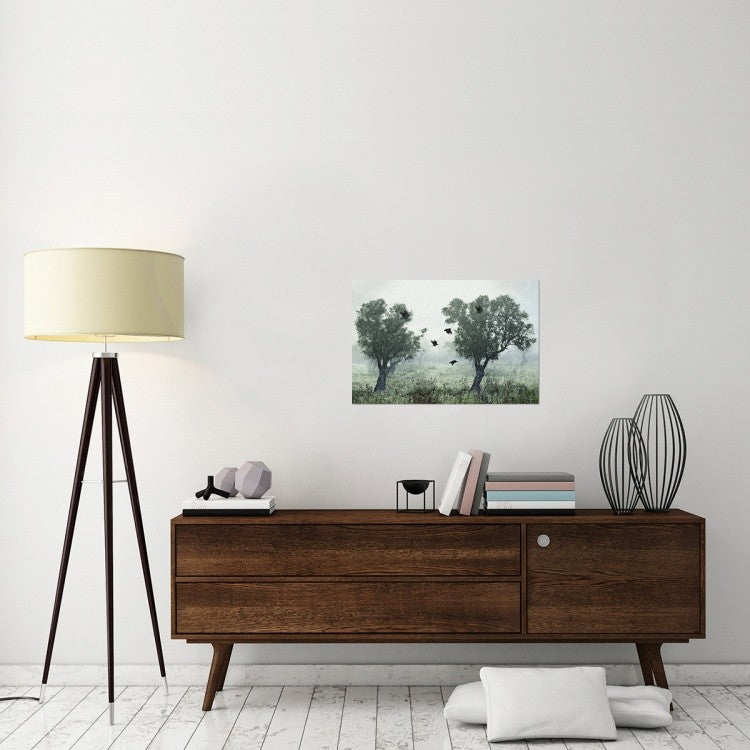 "Crows In The Mist" Stretched Canvas Giclee by S. Amer, 30"x20"