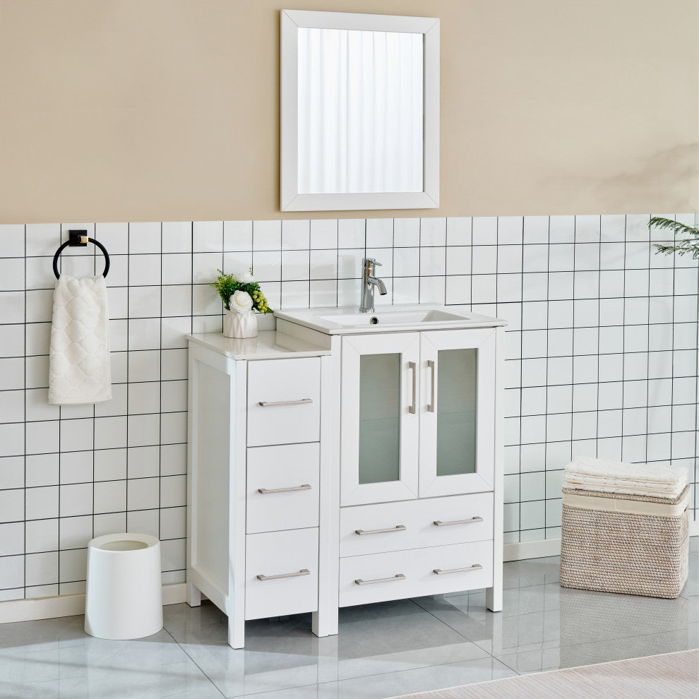 Vanity Art Vanity Set With Ceramic Top, 36", White, Led Sensor-Switch Mirror