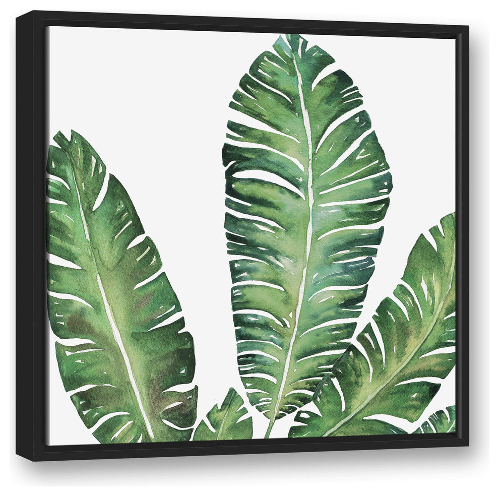 Banana Leaves 24x24 Black Floating Framed Canvas