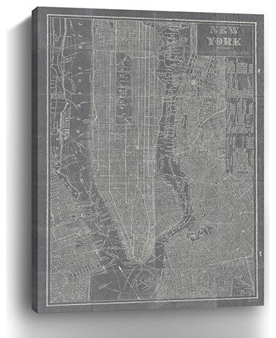 36" x 24" Gray and White Aerial New York Map Canvas Wall Art