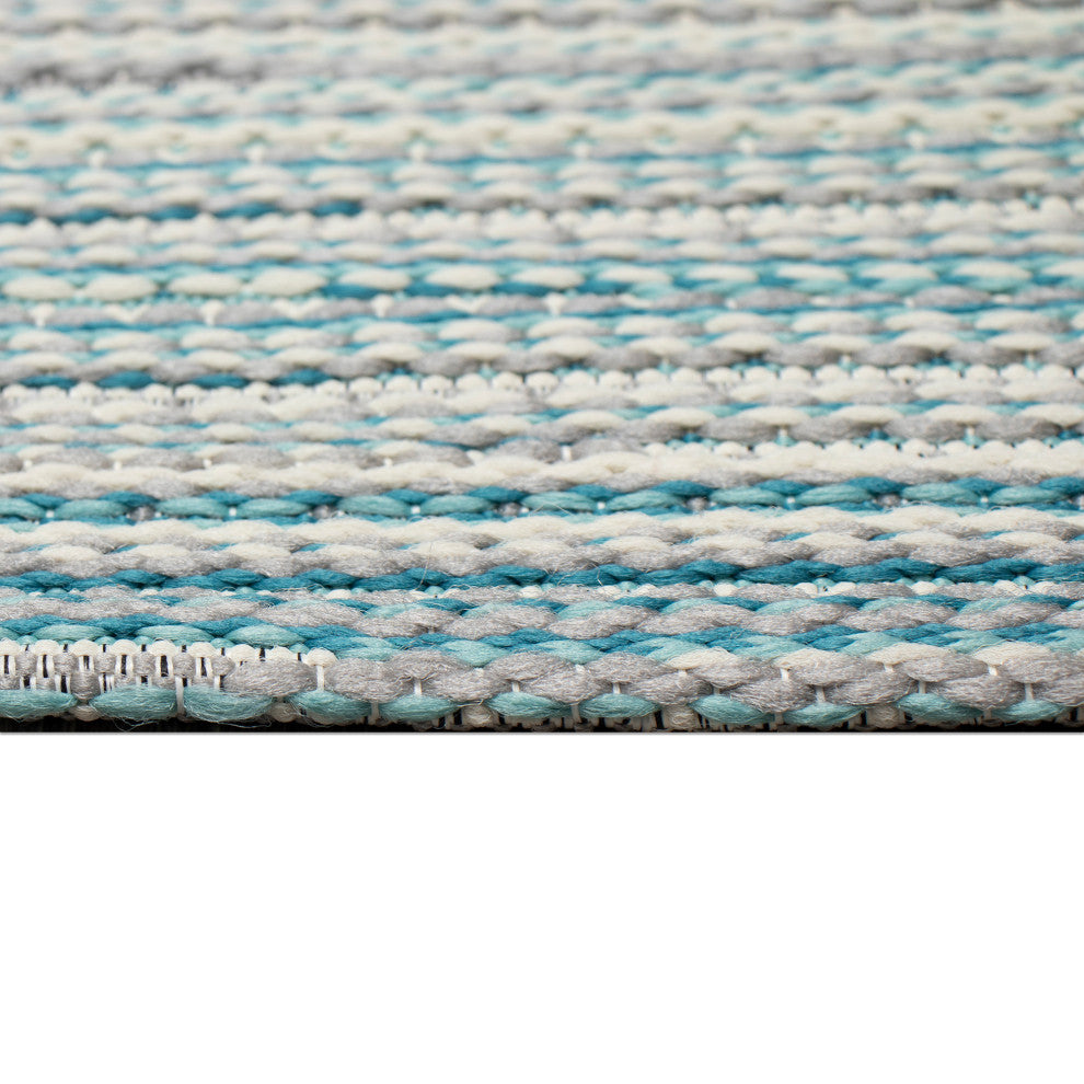 Miranda Tweed Stripe Indoor/Outdoor Rug Aqua 1'11"x4'11"