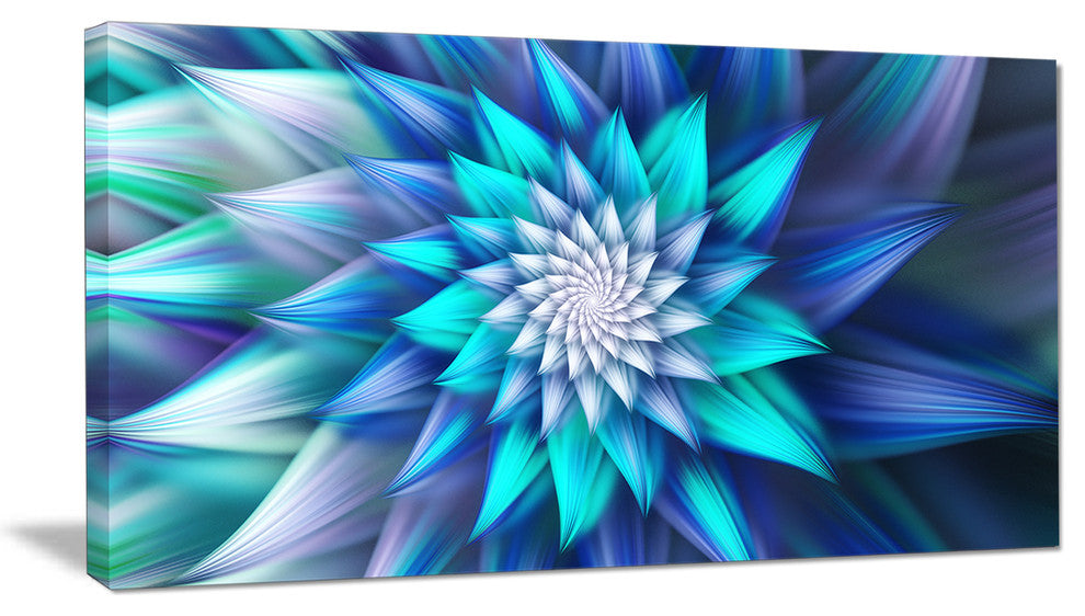 Large Blue Alien Fractal Flower, Large Floral Canvas Art Print, 60"x28"