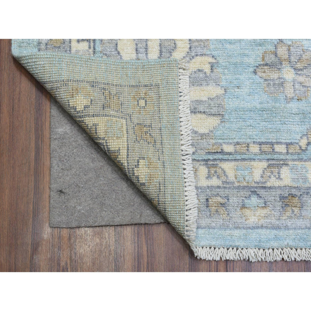 Light Blue Soft and Shiny Wool Hand Knotted Afghan Angora Oushak Rug, 9'2"x12'