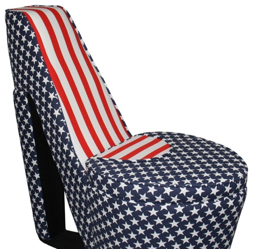 Red White and Blue Patriotic Print 2 High Heel Shoe Storage Chair