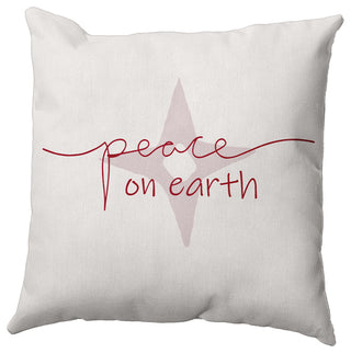 Merry Red Colored Peace on Earth Christmas Polyester Throw Pillow, 20"x20"