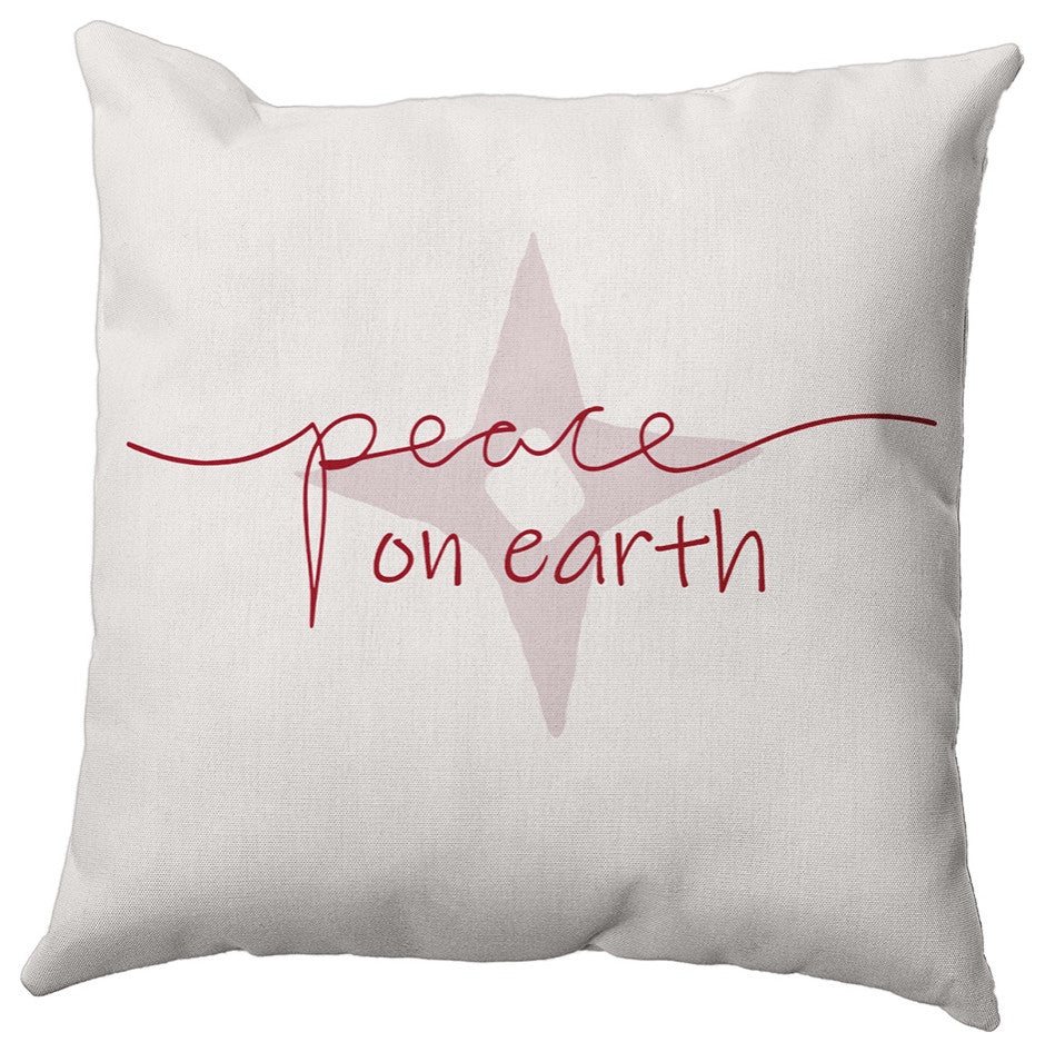 Merry Red Colored Peace on Earth Christmas Polyester Throw Pillow, 20"x20"
