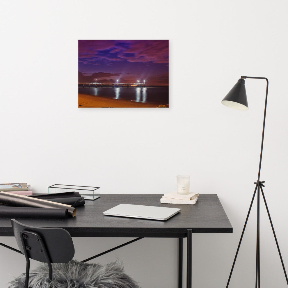 The Pier at Woodland Beach Night Photography Canvas Wall Art Print, 18" X 24"
