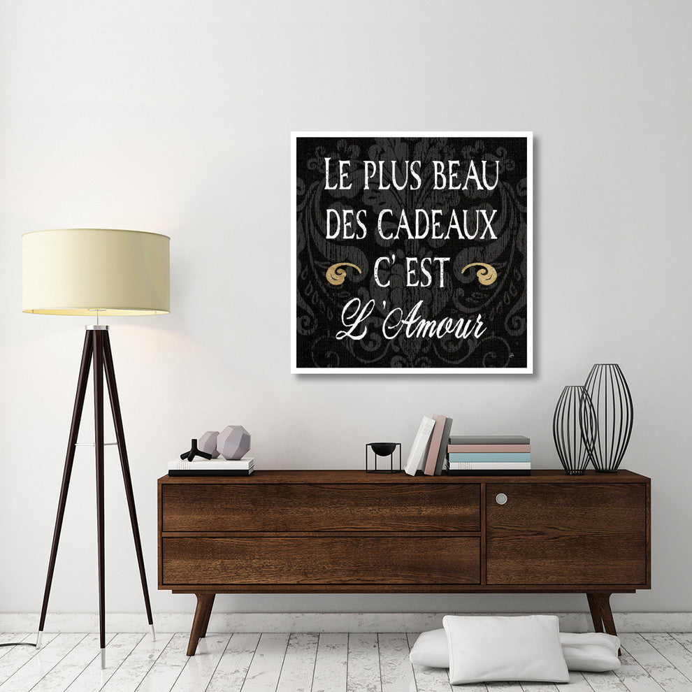"Inspirational Collage I French on Black" Print by Daphne Brissonnet, 42"x42"