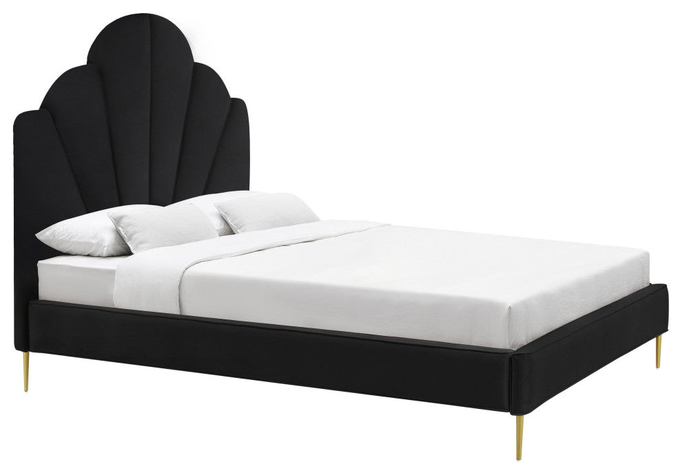 TOV Furniture Bianca Black Velvet Bed in Queen