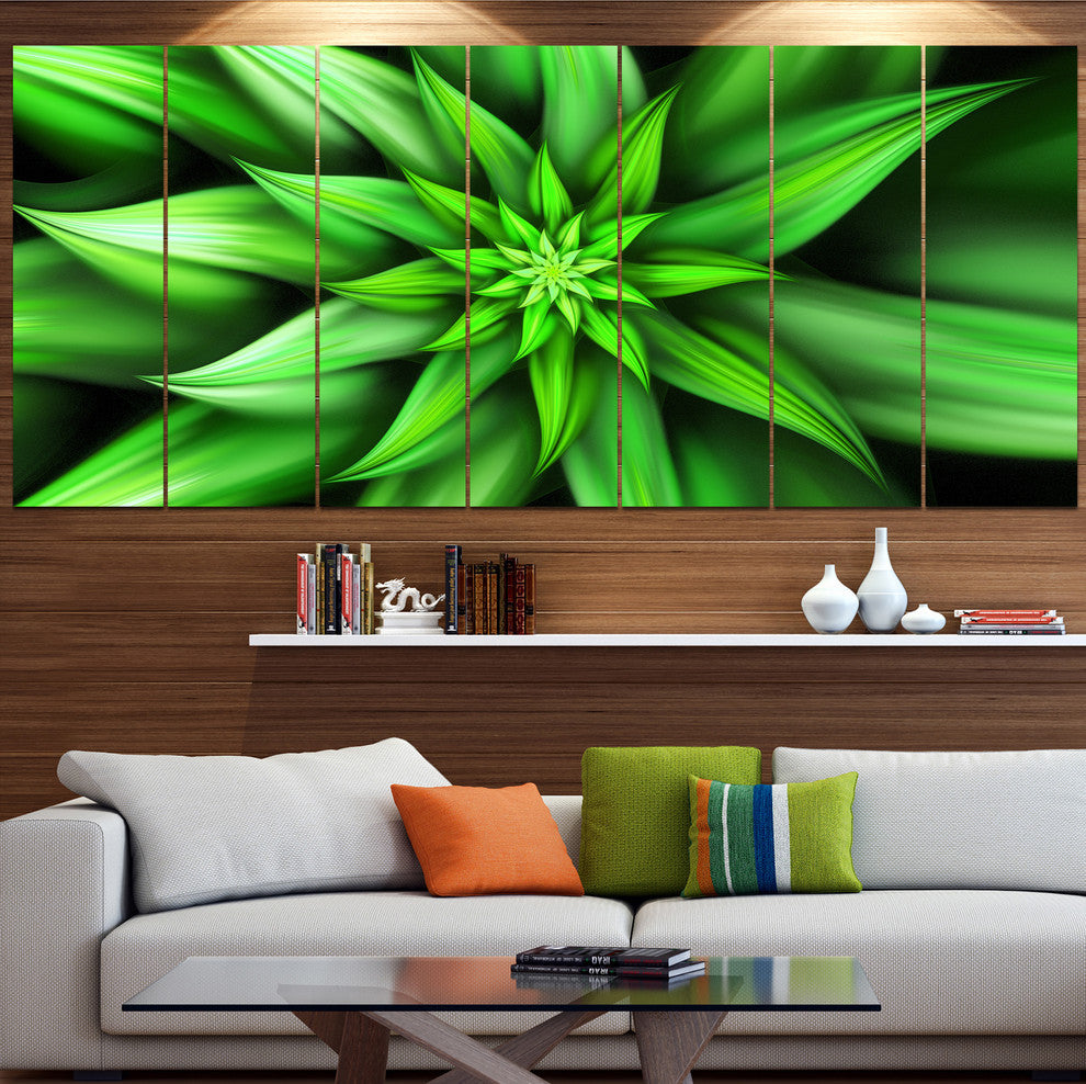 Exotic Green Flower Petals, Floral Canvas Art Print, 83"x32", 7 Panels