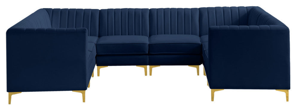 Alina Velvet Modular U-Shaped Sectional, Navy, 8-Piece: 4 Armless Chair, 4 Corner Chair