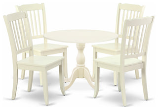 5 Pc Dining Set, 1 Drop Leaves Table, 4 Linen White Chairs, Linen White