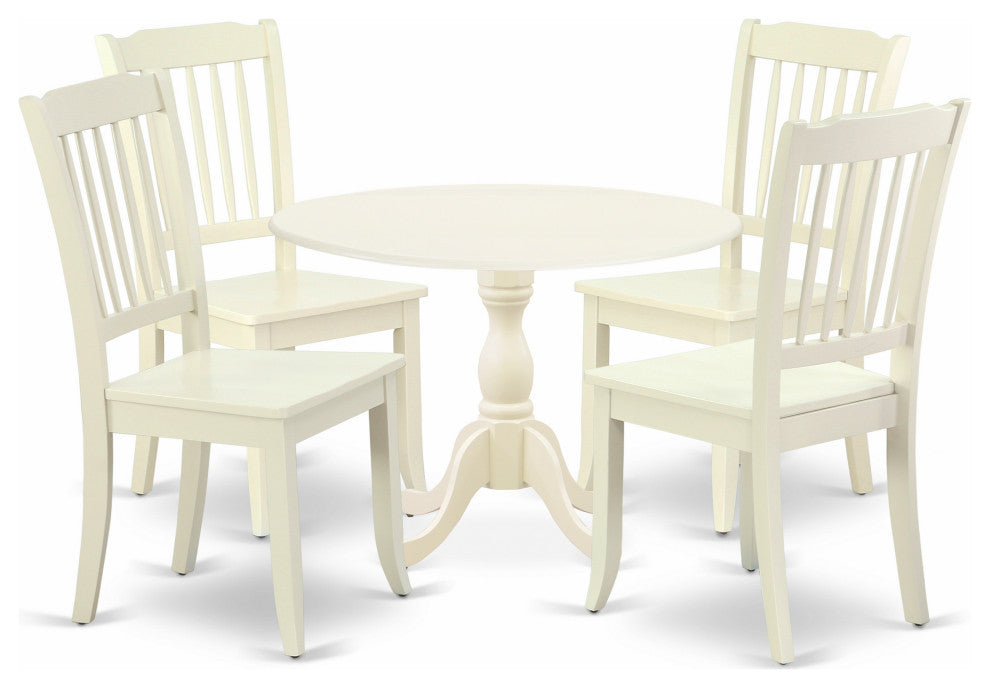5 Pc Dining Set, 1 Drop Leaves Table, 4 Linen White Chairs, Linen White