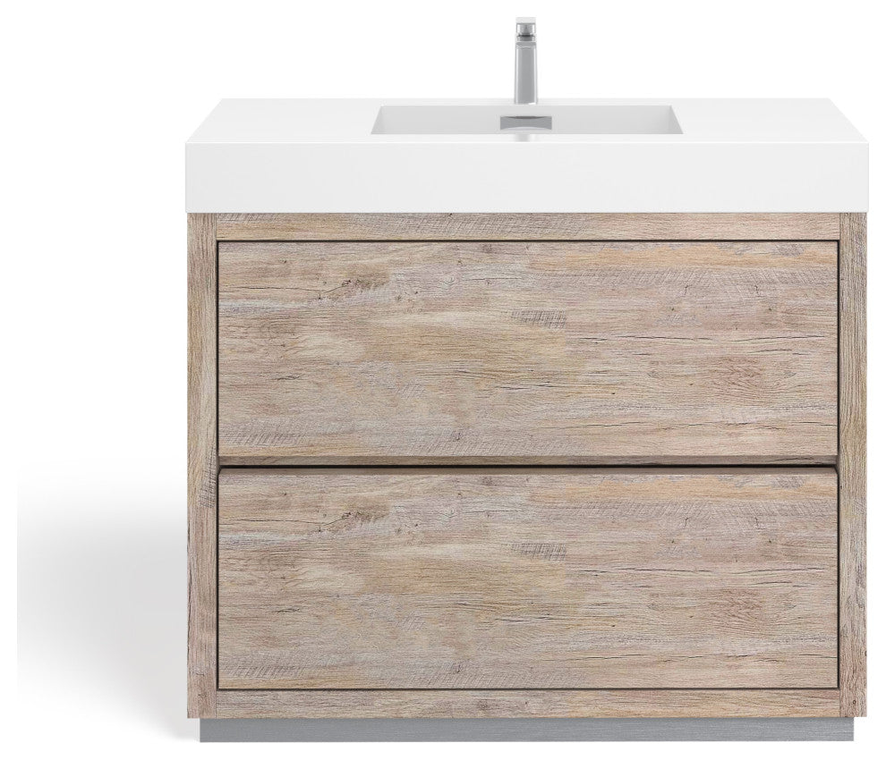 Boutique Bath Vanity, Natural Wood, 40", Single Sink, Freestanding