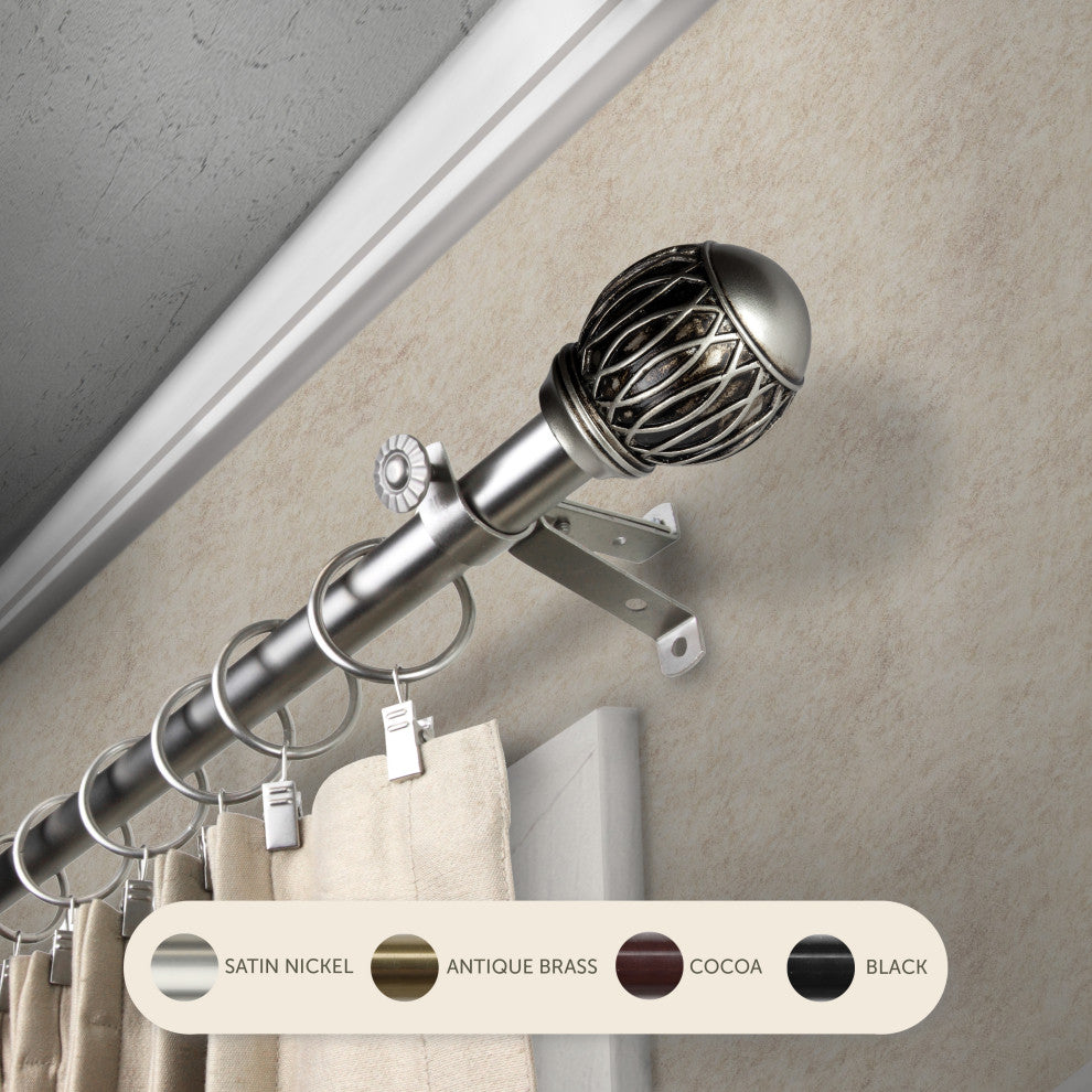 Denny 13/16" Curtain Rod, Satin Nickel, 120-170"