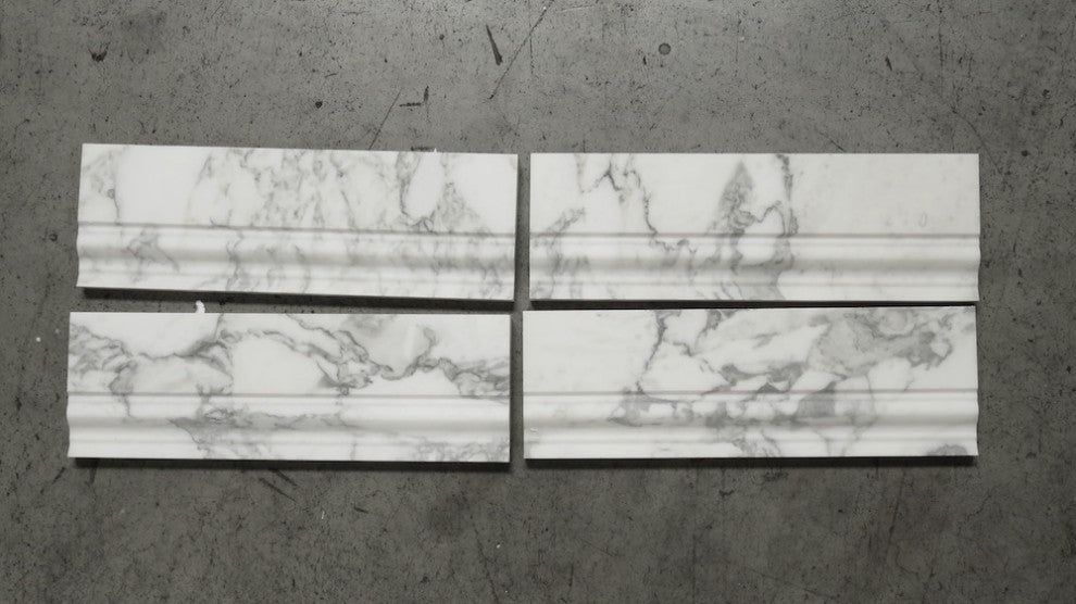 Statuary White Statuario Marble 4x12 Baseboard Crown Molding Honed, 1 piece