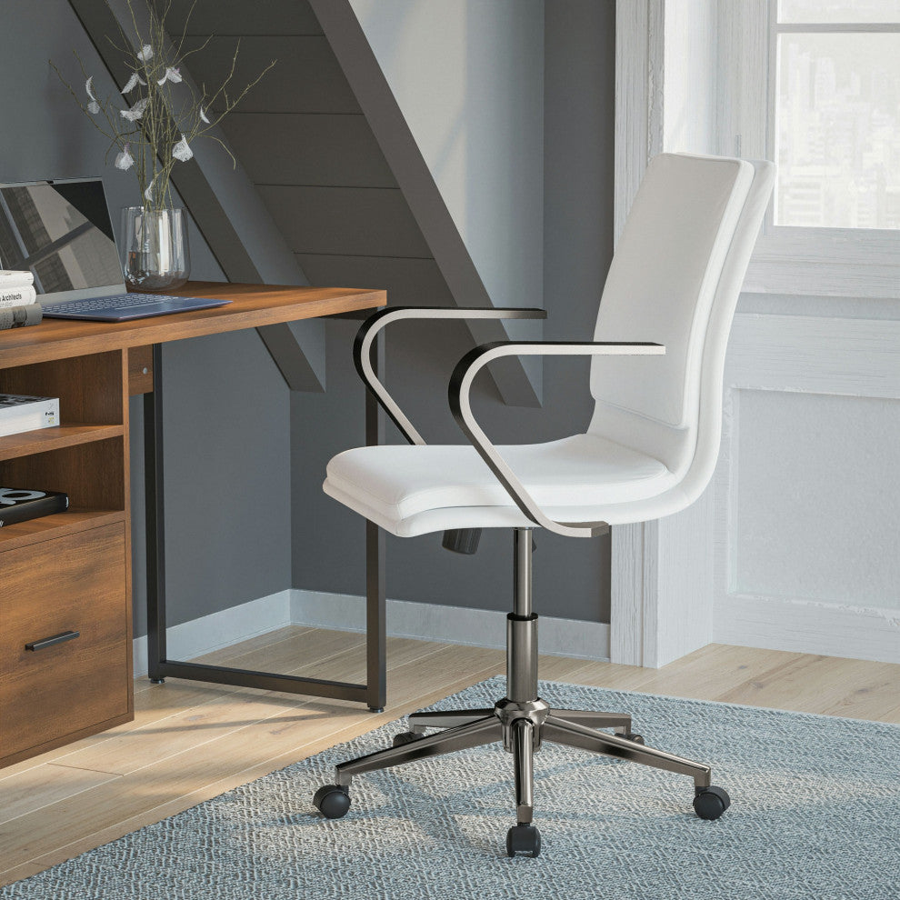 James Mid-Back Executive Upholstered Office Chair with Arms, White/Chrome