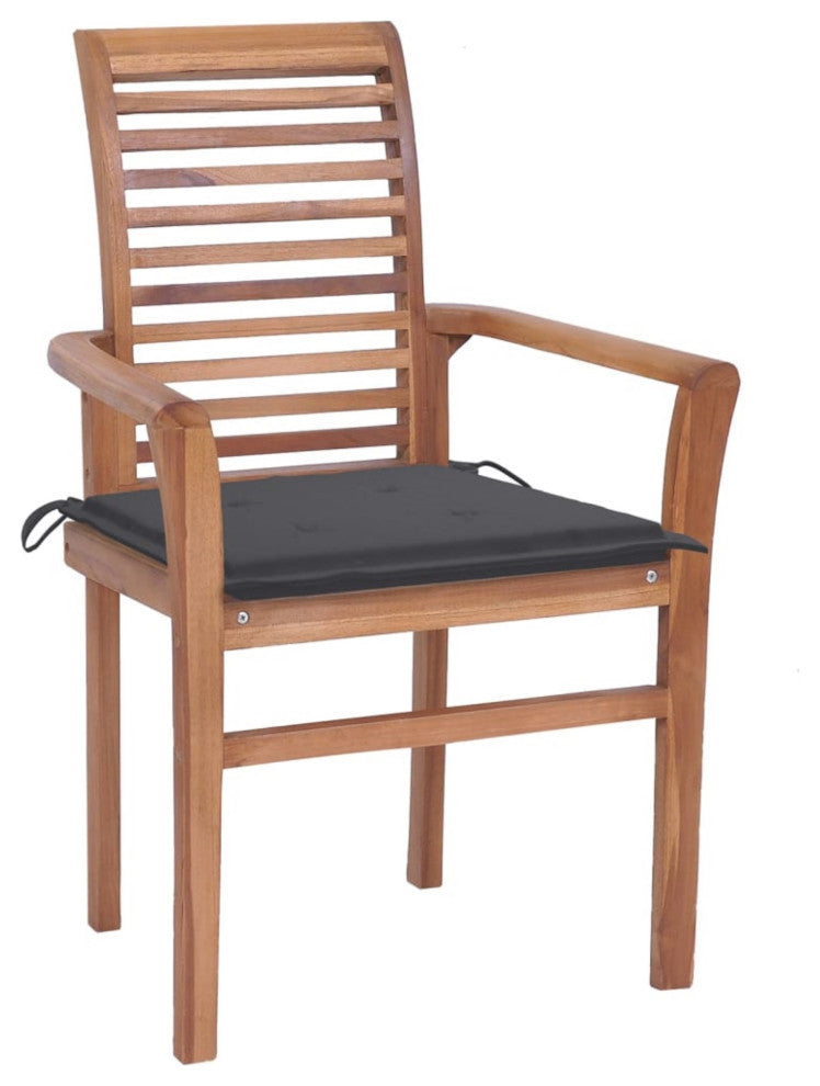 Vidaxl Dining Chairs, Set of 6, With Anthracite Cushions Solid Teak Wood