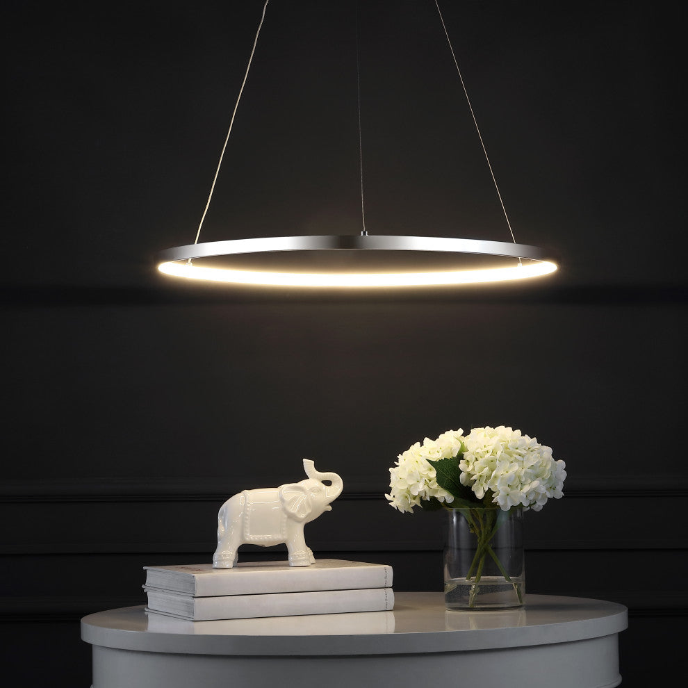 Circulo Metal Round Modern LED Pendant, Chrome, Width: 23.75"
