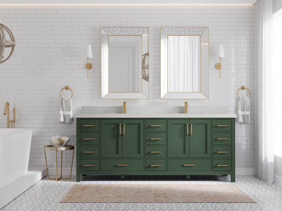 Malibu 84 Double Sink Bath Vanity in Lafayette Green 2" Carrara Quartz