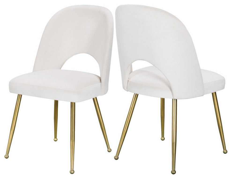 Logan Velvet Dining Chairs With Brushed Gold Legs (Set of 2), Cream