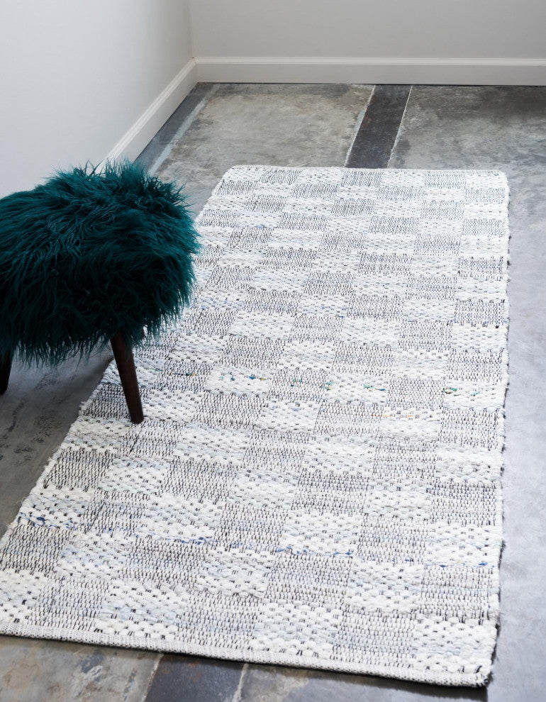 Rug Unique Loom Chindi Cotton Ivory Runner 2' 6 x 6' 0