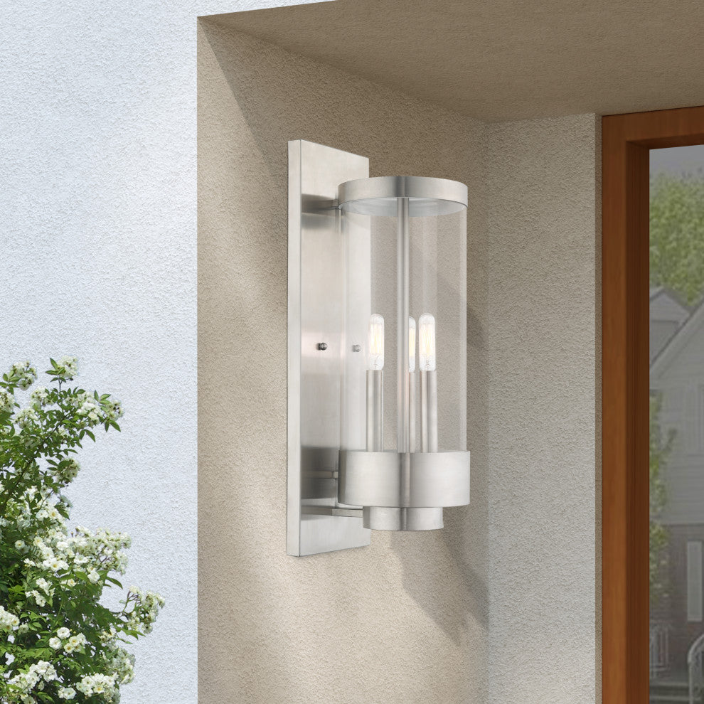 Livex Lighting Hillcrest 3 Light Brushed Nickel Large Outdoor Wall Lantern