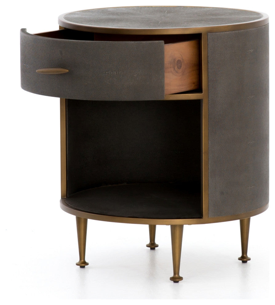 Shagreen Round Nightstand, Grey Shagreen