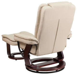 Contemporary Leather Recliner And Ottoman Set, Beige