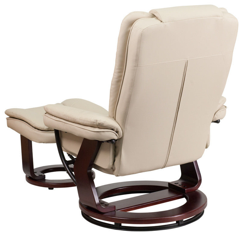 Contemporary Leather Recliner And Ottoman Set, Beige