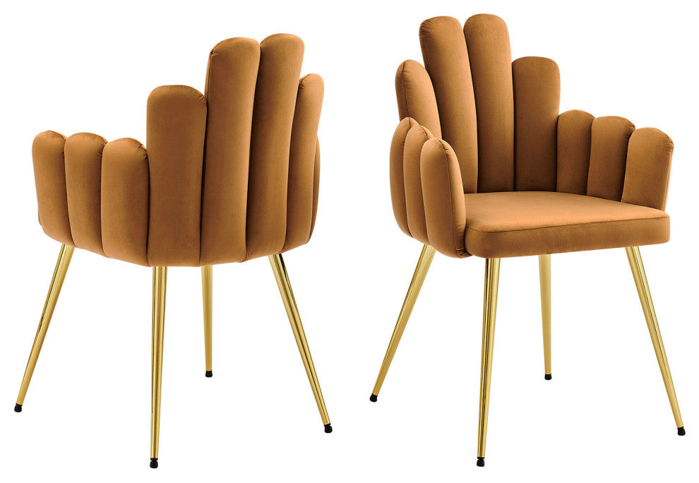 Dining Chair, Set of 2, Gold Brown, Velvet, Modern Cafe Bistro Hospitality