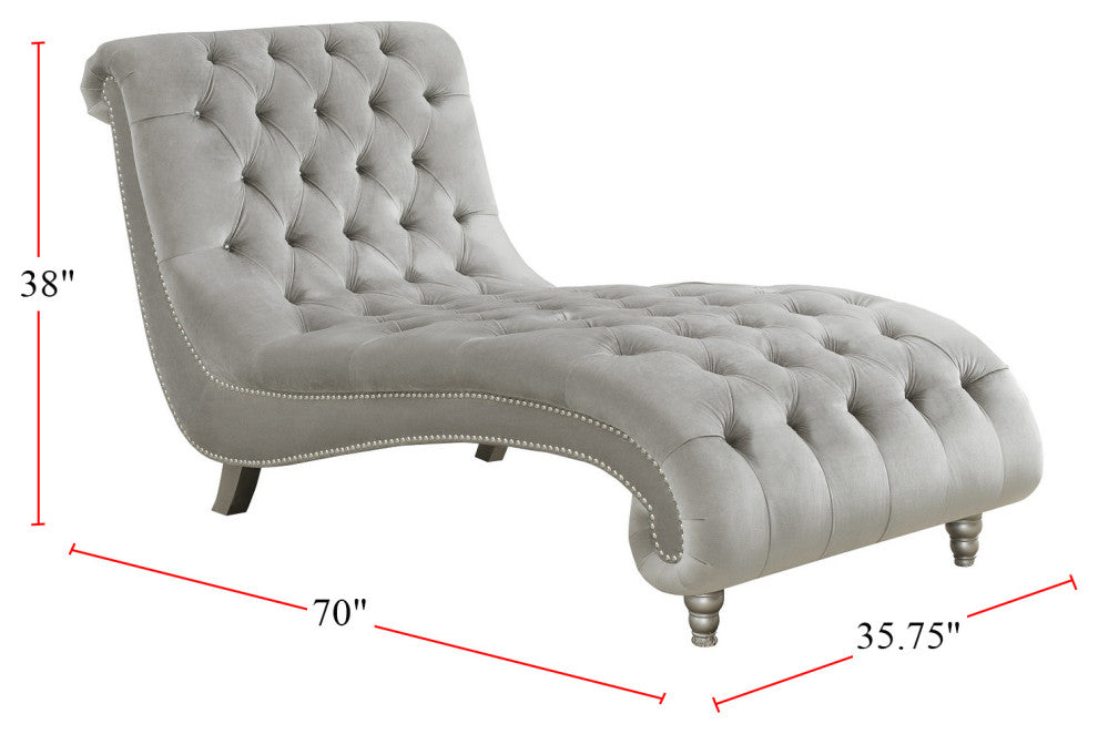 Button Tufted Upholstered Chaise, Gray
