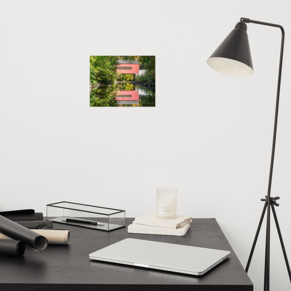 The Reflection of Wooddale Covered Bridge Unframed Wall Art Print, 8" X 10"