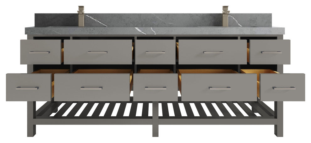 Parker 84 Double Sink Bathroom Vanity Elephant Skin Gray 2" Piatra Gray Quartz