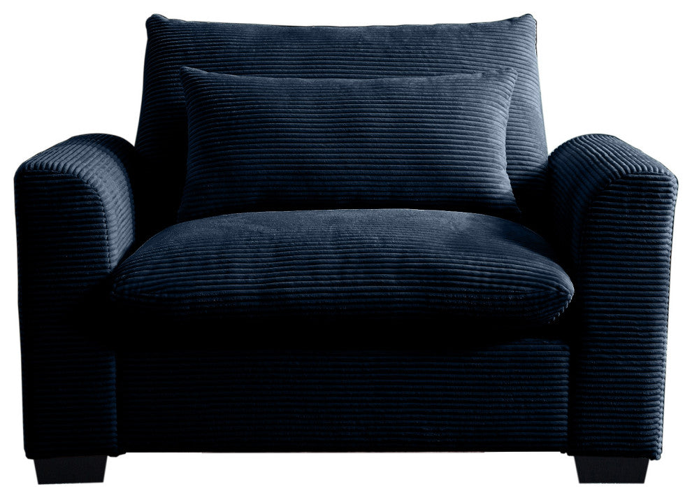 Gewnee Beige Corduroy Deep Seat Single Sofa Accent Chair, Blue